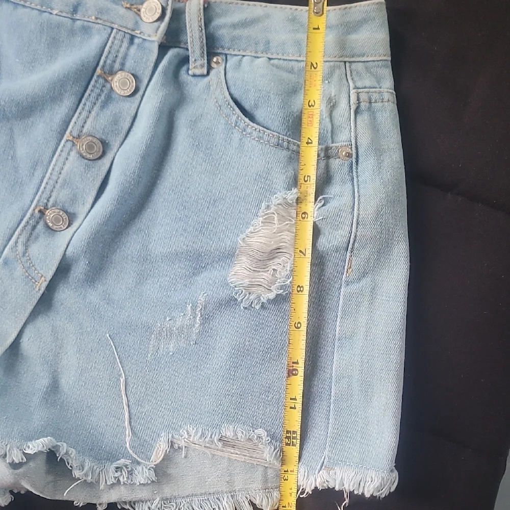 Light Blue Distressed Denim Shorts - Picture 14 of 16